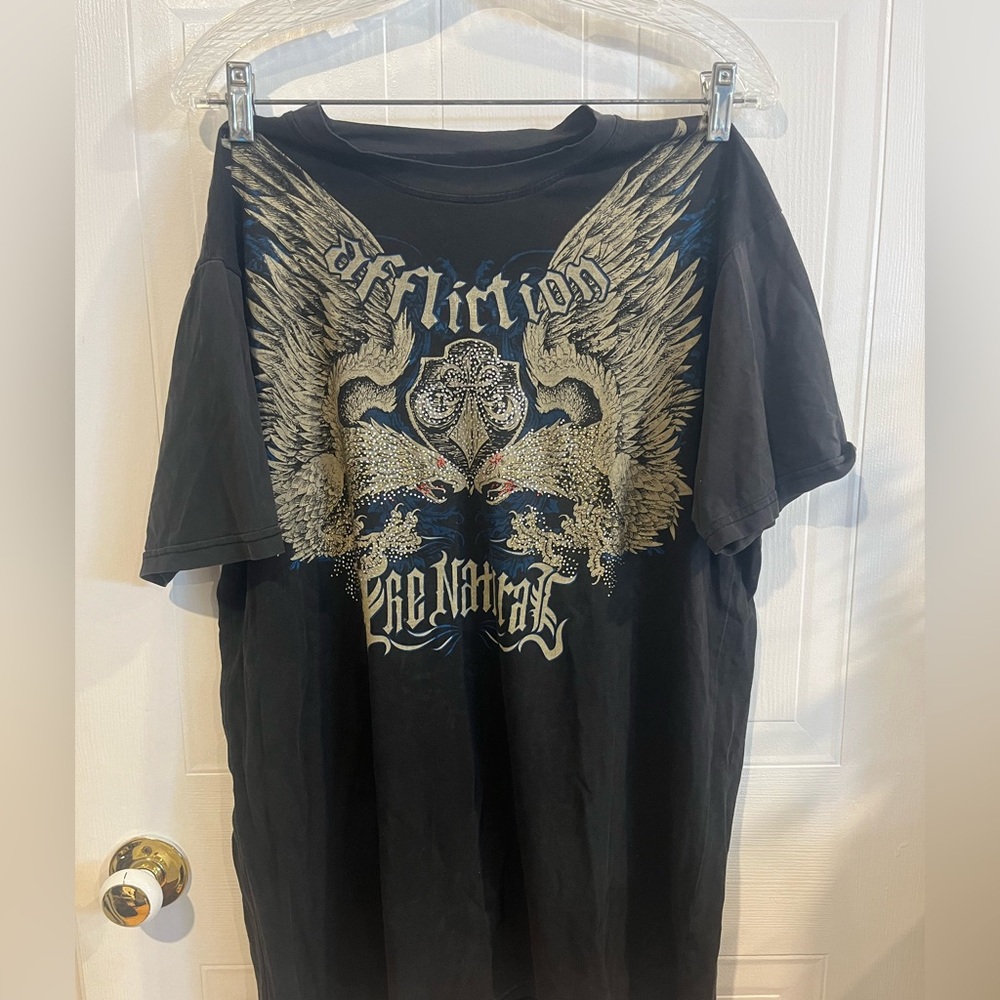 Affliction randy couture Black Graphic Tee with Winged Design size L